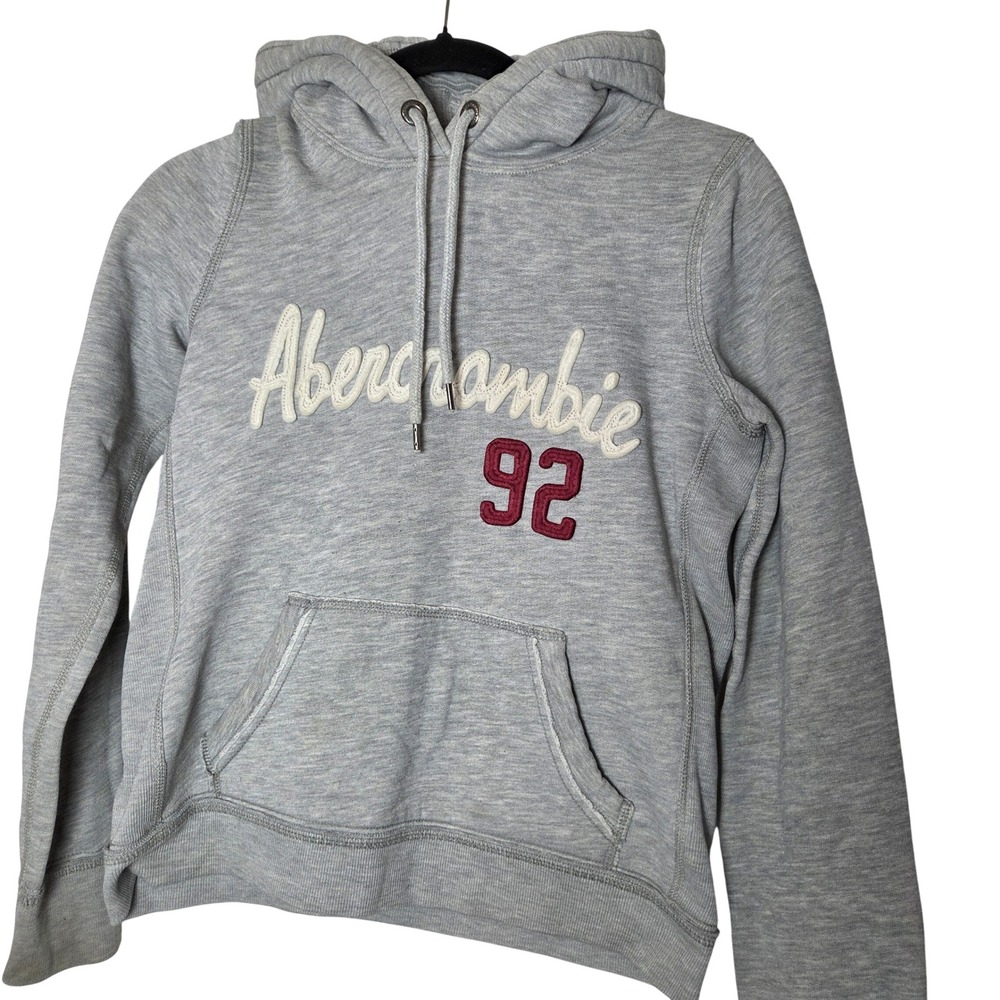 Y2k Abercrombie & Fitch Spellout pullover hoodie Womens size Medium Light Gray
